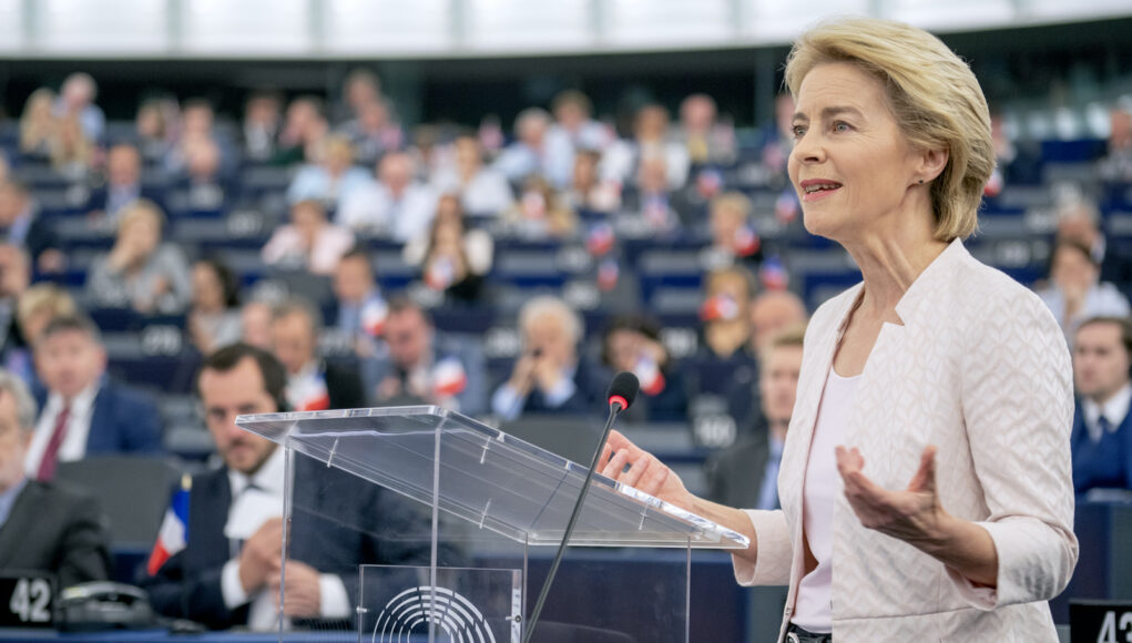 Ursula von der Leyen speaking to MEPs.