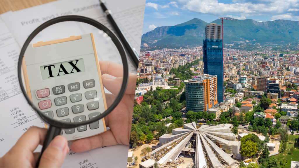 From right to left: Aerial shot of Tirana, Albania. Generic image of receipts and calculator.