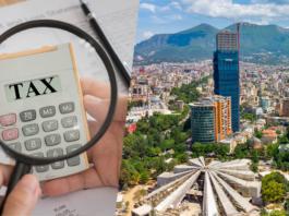 From right to left: Aerial shot of Tirana, Albania. Generic image of receipts and calculator.
