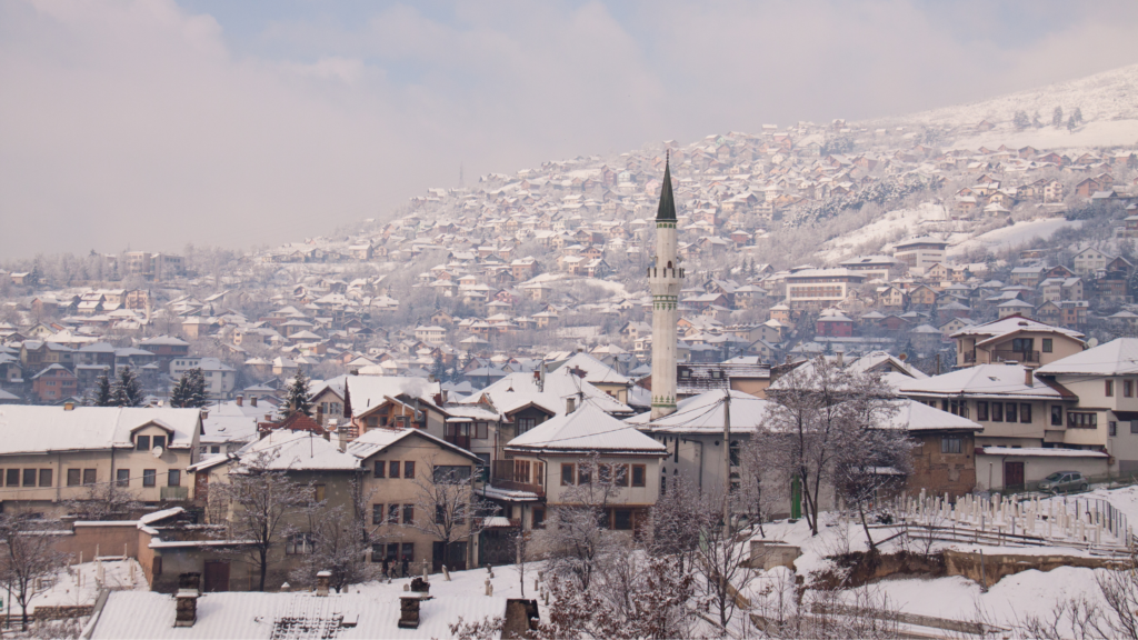 Skyline image of Sarajevo in winter.